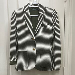 Ralph Lauren Striped Blazer with Gold Buttons- olive green and white